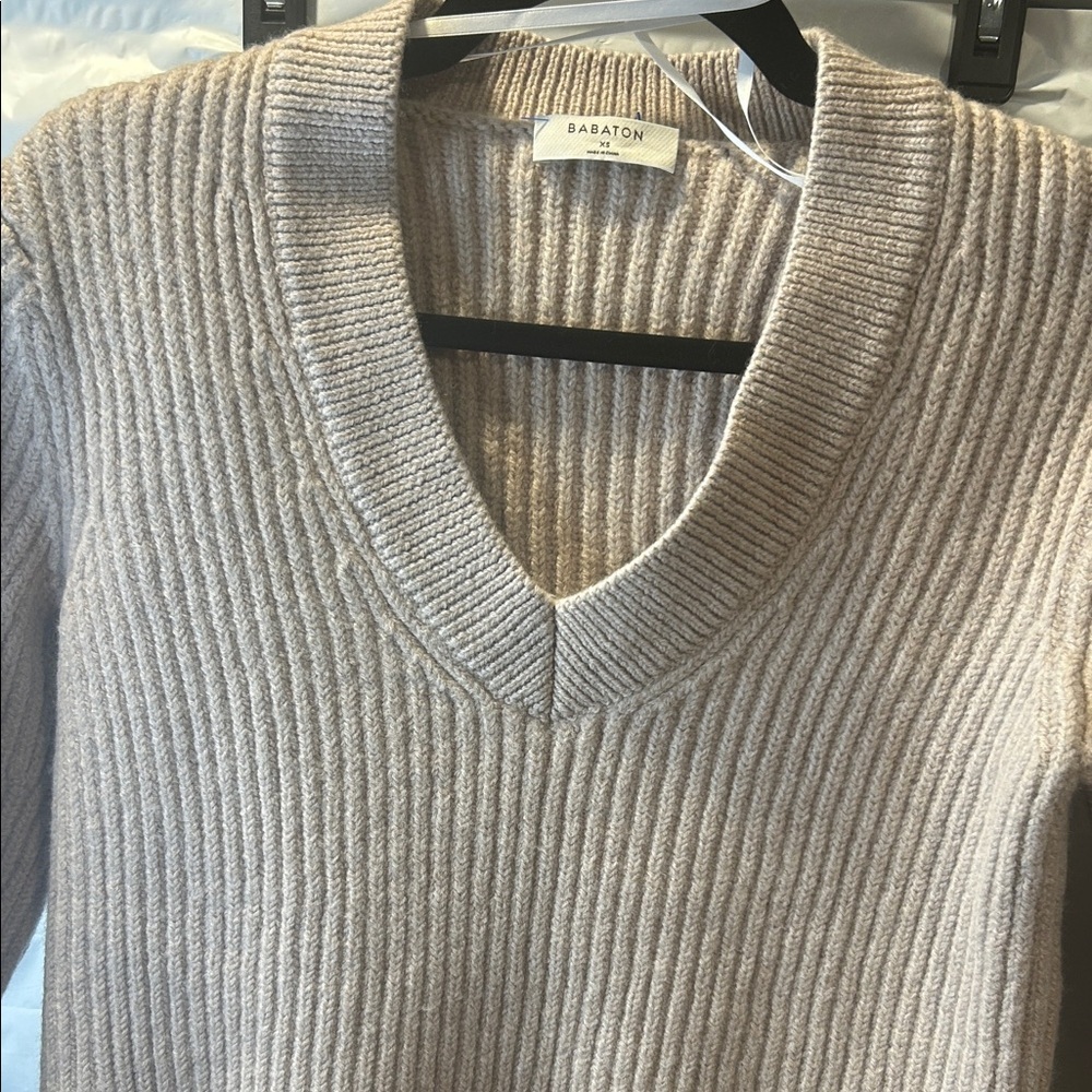 Babaton Ribbed V-Neck Sweater in Cream